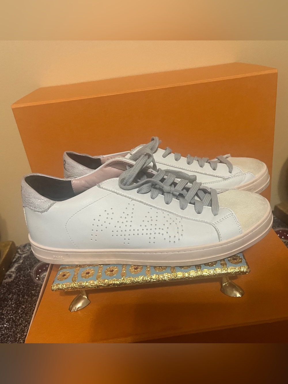 P448 John Morea Leather Sneaker Shoes White ( 39 )